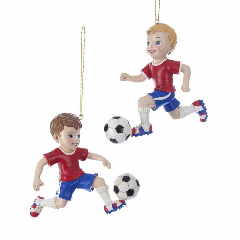 Running Soccer Boy Ornament -  Brunette - Shelburne Country Store
