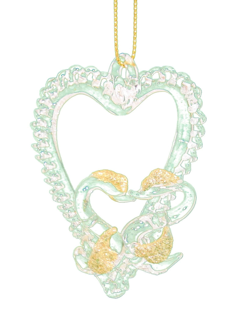 Spunglass Ornament - Gold Heart With Swans - Shelburne Country Store