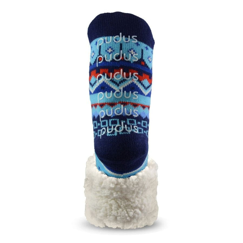 Extra Fuzzy Slipper Socks - Nordic - Blue - Shelburne Country Store