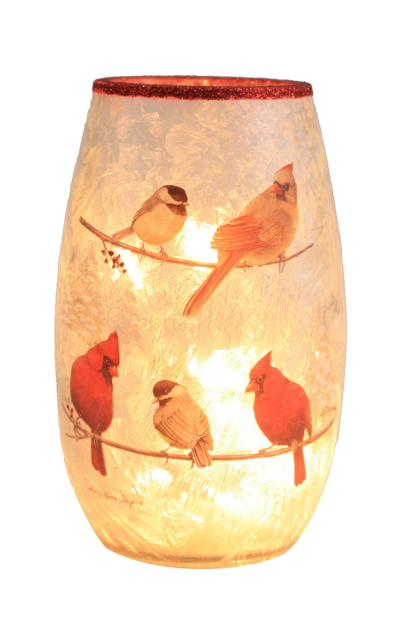 5 Inch Lighted Glass Vase - Feather Friends - Shelburne Country Store