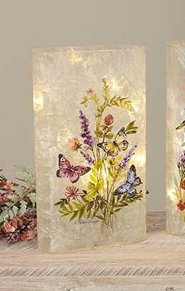 12-Inch Tall Battery Operated Lighted Frosted Glass Spring Luminary - Butterflies - Shelburne Country Store