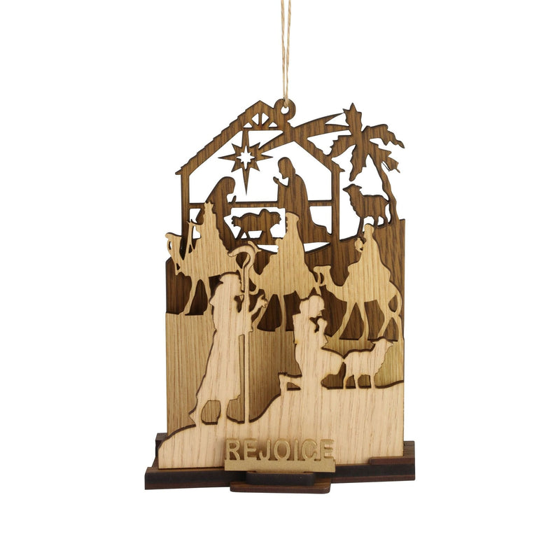 Rejoice Natural Wood Nativity Ornament - Shelburne Country Store