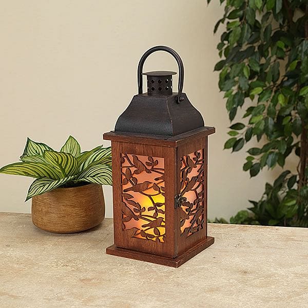 12" Lighted Wood & Metal Lantern - Shelburne Country Store