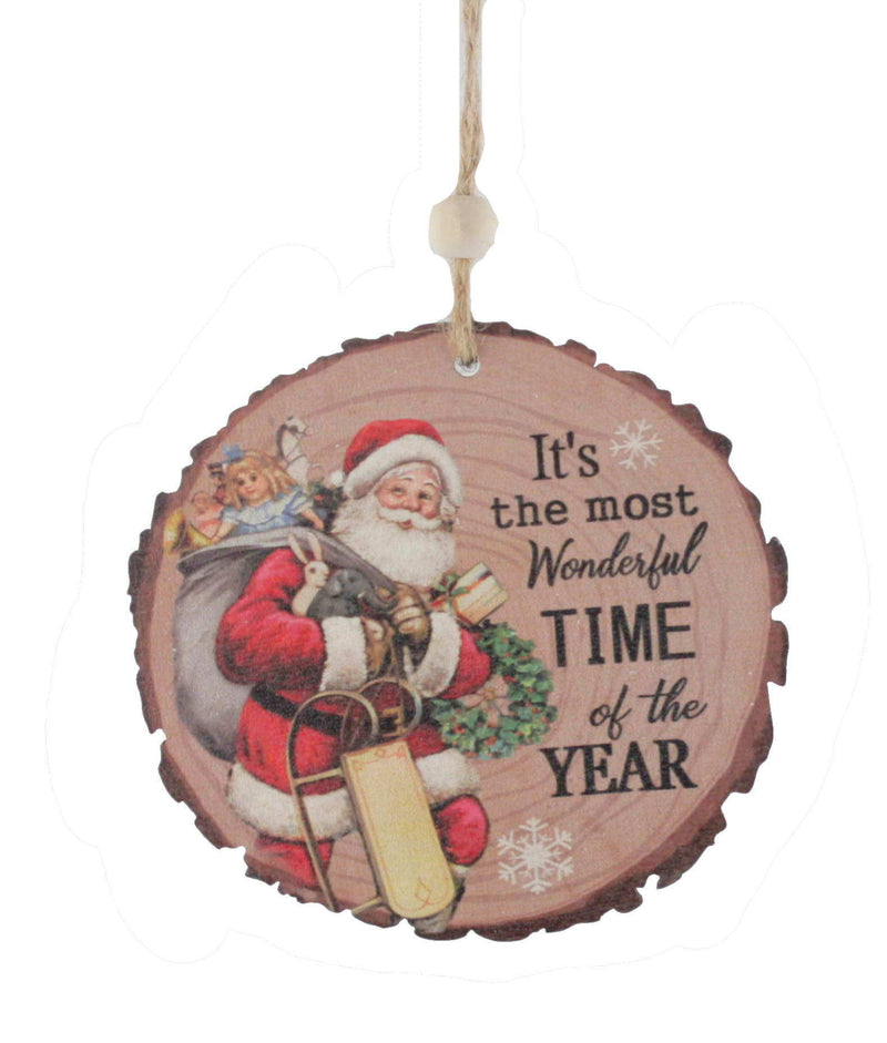 Cut Log Wood Ornament - Most Wonderful Time Of The Year - Shelburne Country Store