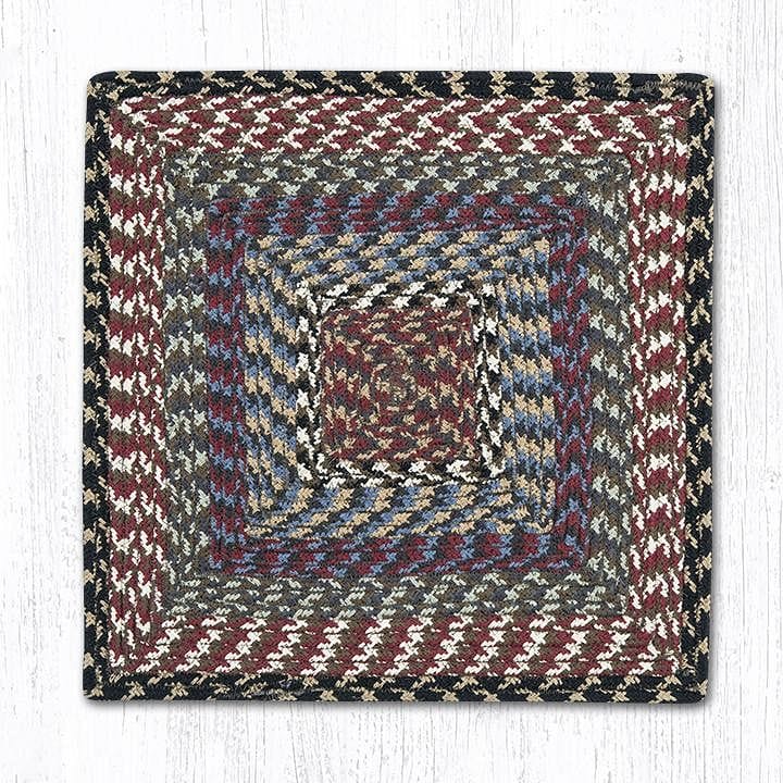 Braided Square Chair Pad - Burgundy/Blue/Gray - Shelburne Country Store