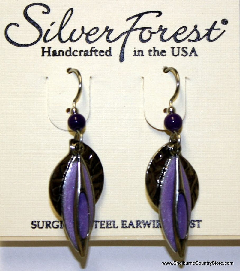 Purple Silvertone Dangle Earrings - Shelburne Country Store