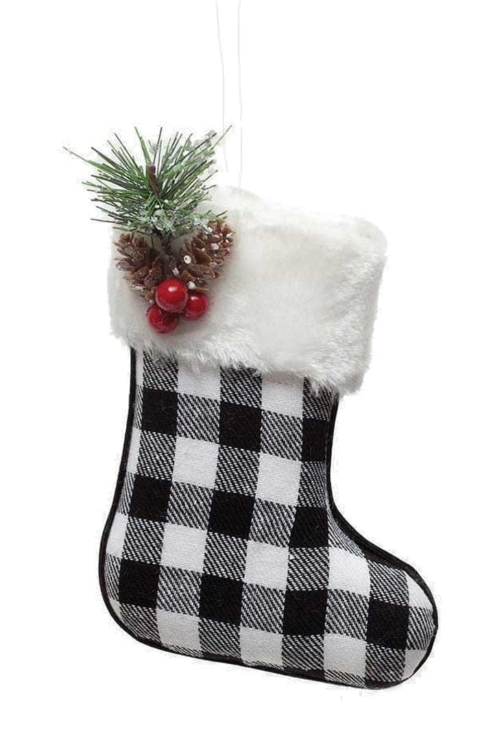 Let it Snow Plaid Stocking Ornament -  Black and White - Shelburne Country Store