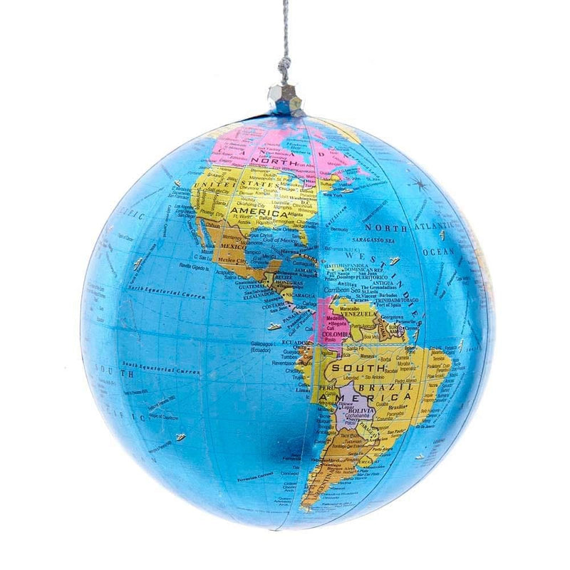 Glass Blue and Silver Earth Globe Ornament - Shelburne Country Store