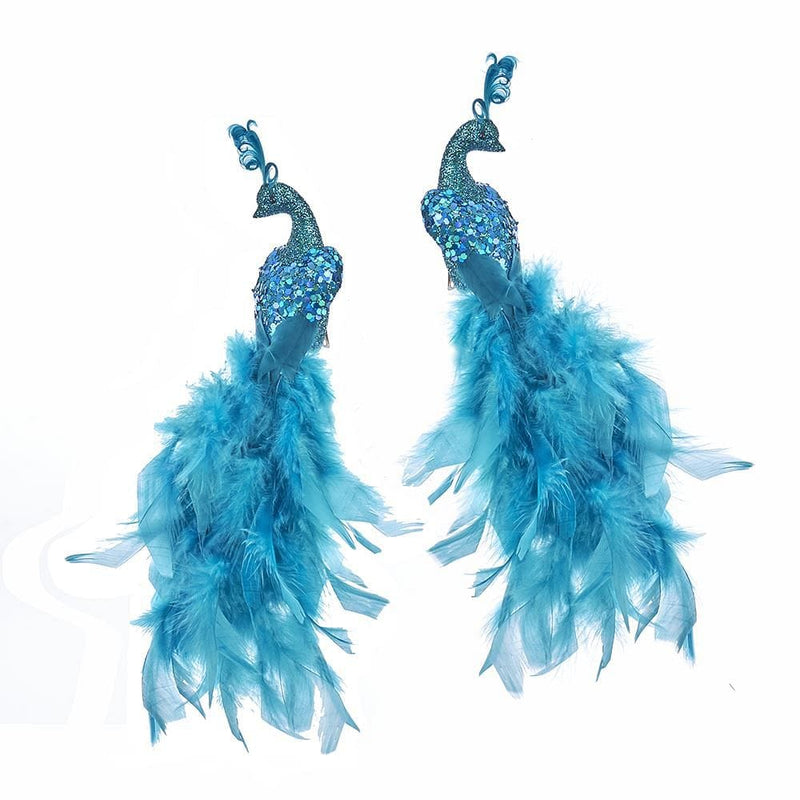 Teal Feather Glitter Peacock Clip -  Looking Right - Shelburne Country Store