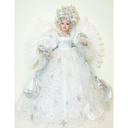 24 Inch Animated Fiber Optic Musical Silver and White Angel - Shelburne Country Store