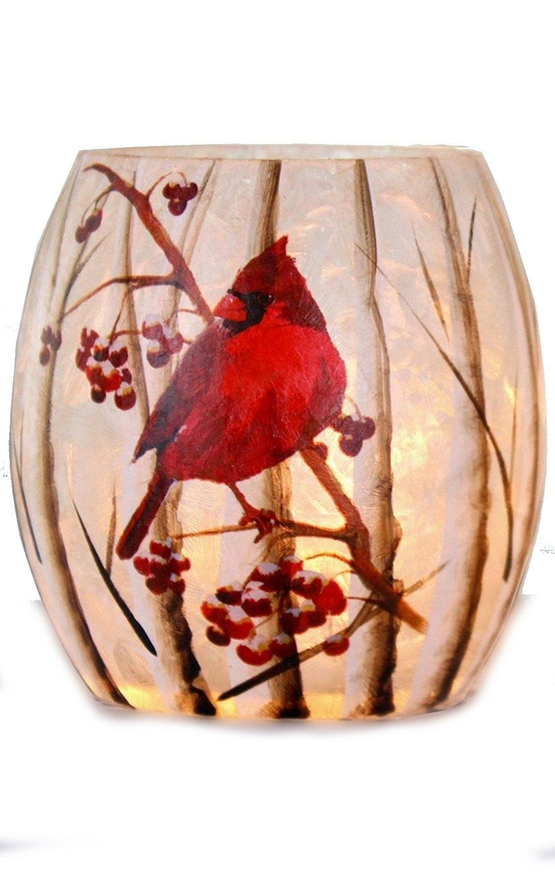 Lighted Glass Jar - Cardinal - - Shelburne Country Store