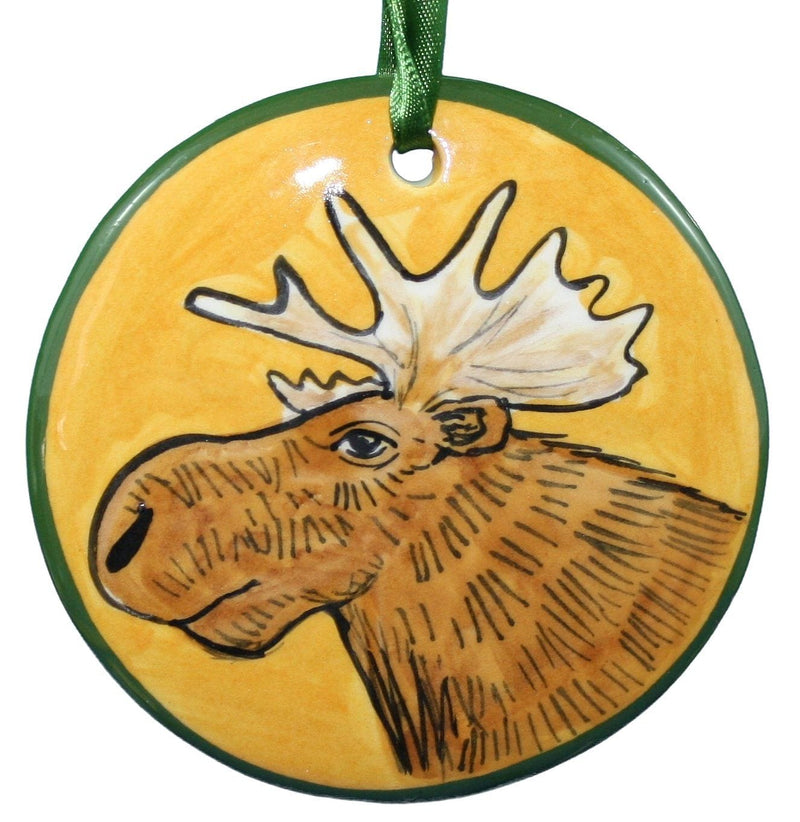 Nola Watkins Flat Disc Ceramic Ornament - Moose - Shelburne Country Store