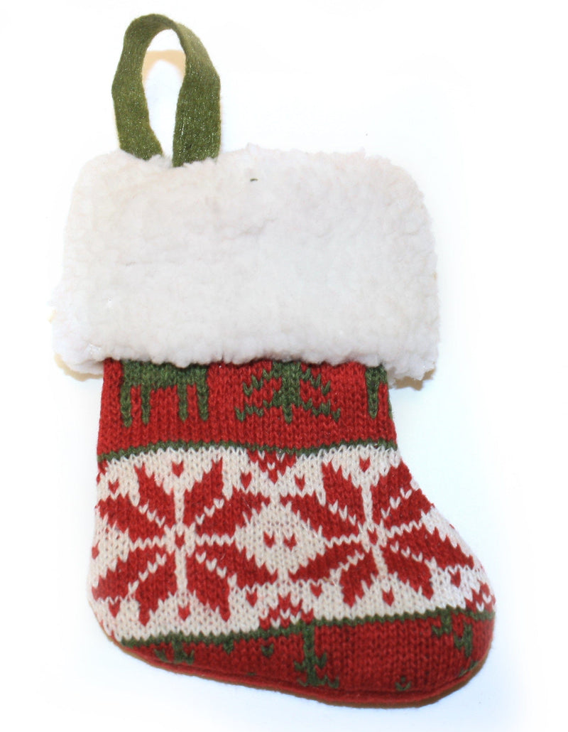6 inch Knit Mini Stocking for the Tree -  Red Snowflake - Shelburne Country Store