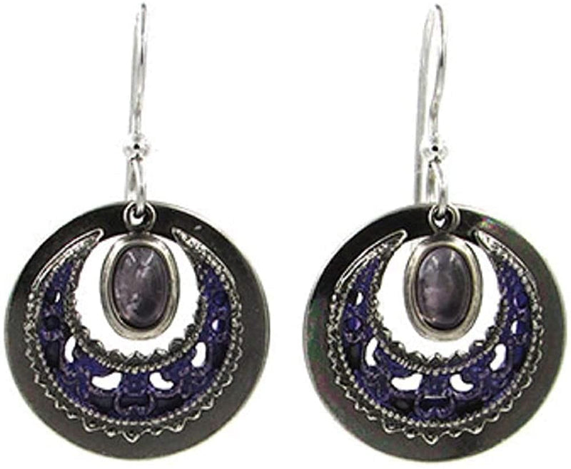 Amethyst Circle With Flower Purple Stone Earring - Shelburne Country Store