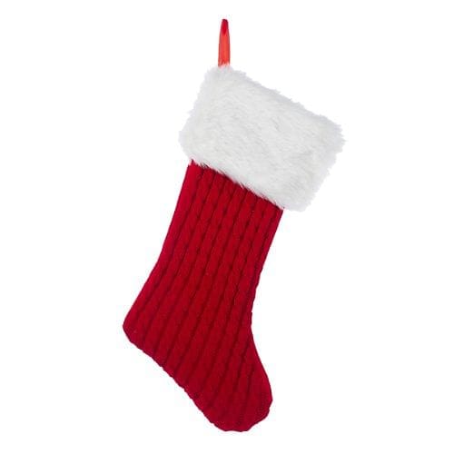 20 inch Knitted Stocking with White Fur - Shelburne Country Store