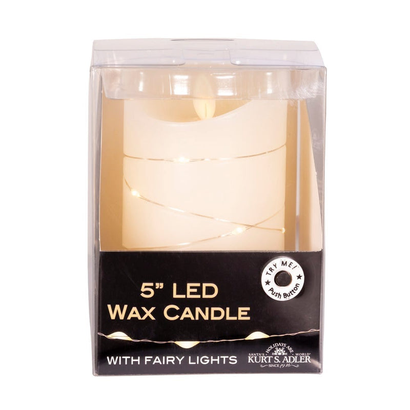 5" Battery Operated Flicker Flame White Candle With Fairy Lights - Shelburne Country Store
