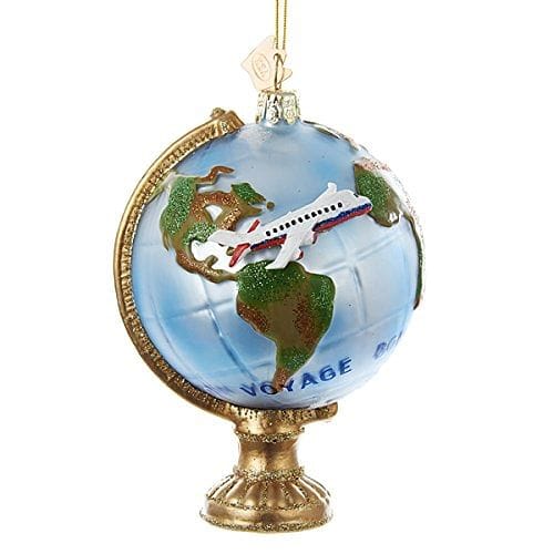 Noble Gems Globe With Airplane Glass Ornament - Shelburne Country Store