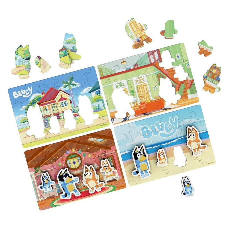 Bluey, 4-Pack of Wooden Puzzles with Bingo, Mum, and Dad Characters - Shelburne Country Store