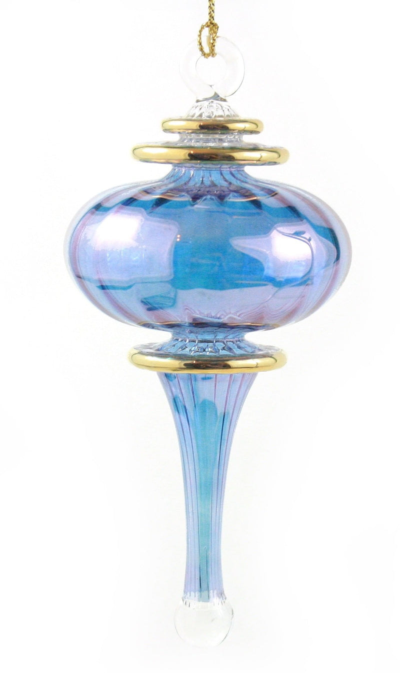 Egyptian Glass Gold Banded Ball with Spire Ornament -  Purple - Shelburne Country Store