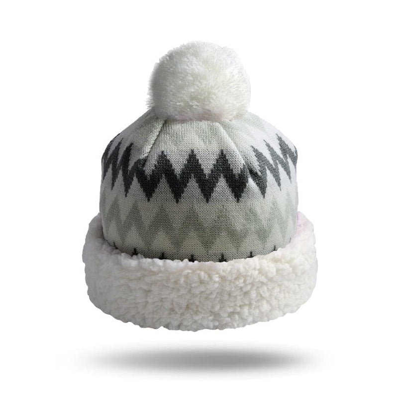 Extra Fuzzy PomPom Hat - Chevron - Grey - Shelburne Country Store
