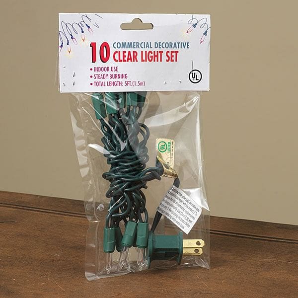 10 Clear Indoor Mini Light Set, Green Wire - Shelburne Country Store