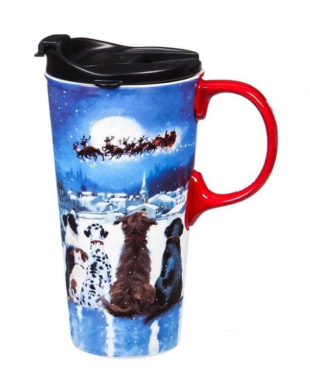 Ceramic Travel Cup, 17 oz. with Gift Box - Christmas Dogs - Shelburne Country Store