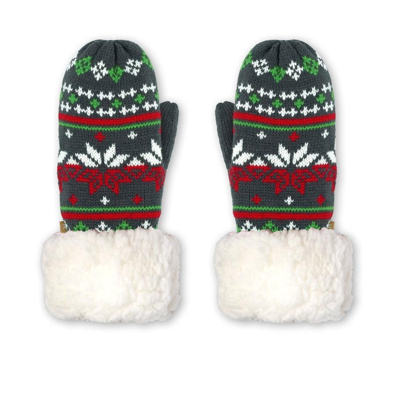 Extra Fuzzy Adult Mittens - Christmas - Grey - Shelburne Country Store