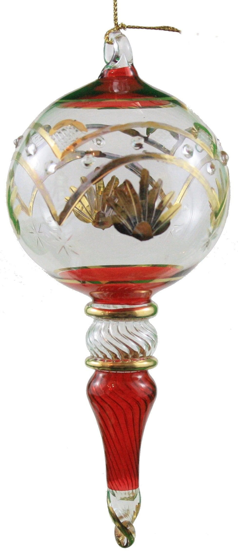 Full Size Gold Etched Sphere with Cone -  Christmas Red - Shelburne Country Store