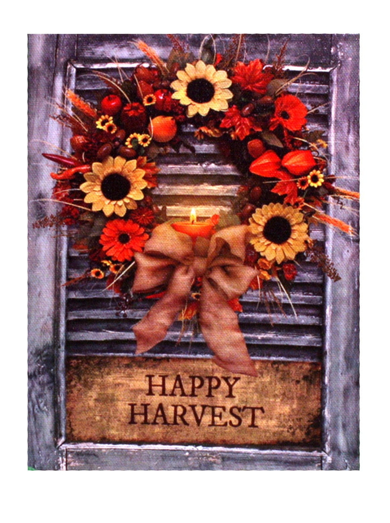7.8" Lighted Canvas Print - Fall Wreath With Happy Harvest Sign - Shelburne Country Store