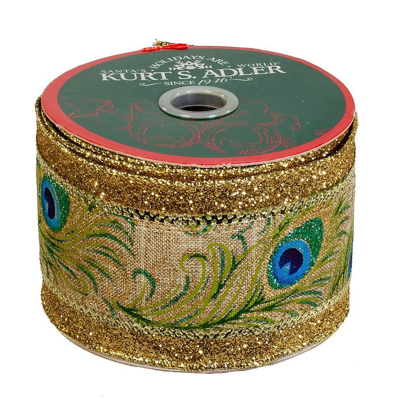 Gold Peacock Woven Pattern Ribbon - 2.5 inch x 10 yards - Shelburne Country Store