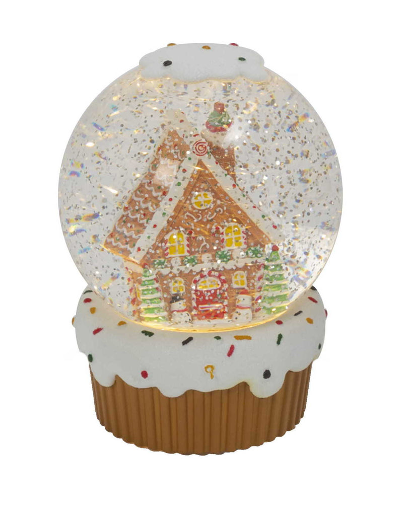 Lighted Cupcake With Gingerbread House Waterglobe - - Shelburne Country Store