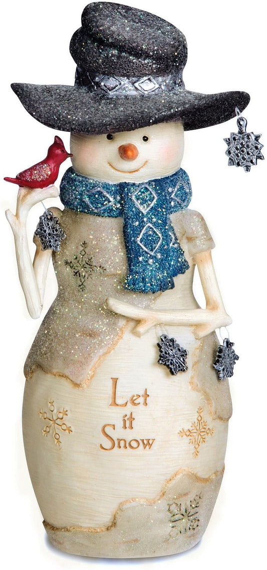 Let it Snow - 6" Snowman Holding Snowflakes and Cardinal - Shelburne Country Store