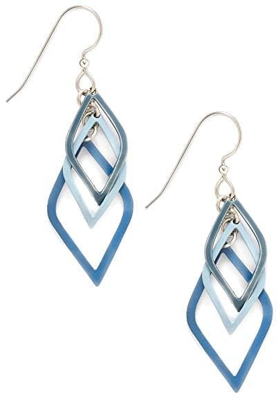Blue And Silvertone Open Diamond Shapes Dangle Earrings - Shelburne Country Store