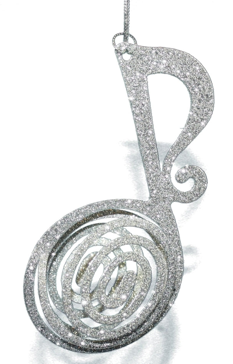 4.5 In. Mettalic Silver Glitter Music Ornament - Double - Shelburne Country Store
