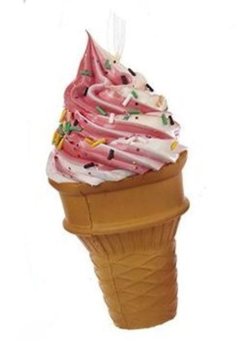 Foam Ice Cream Cone Ornament -  Vanilla Chocolate Swirl with Crystals - Shelburne Country Store