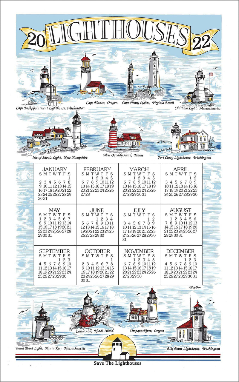 2022 Linen Calendar Towel -  Lighthouses - Shelburne Country Store