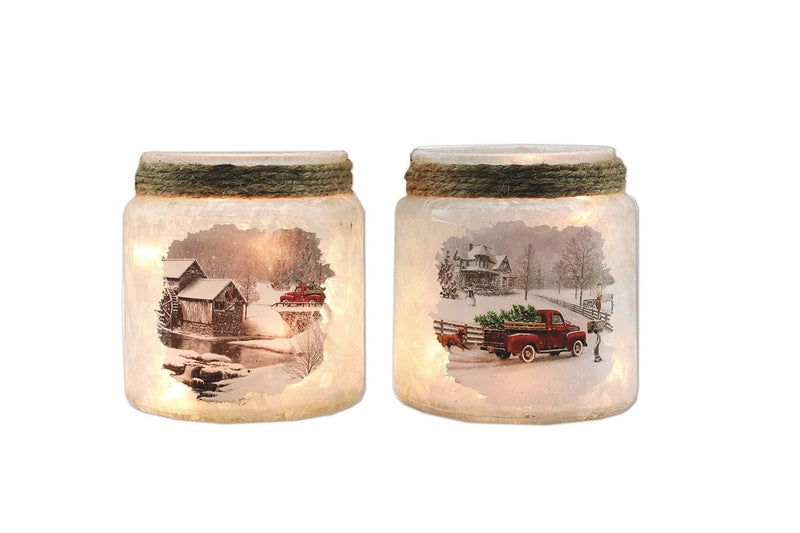 Lighted Glass Jute Jar - Red Pickup Truck - - Shelburne Country Store