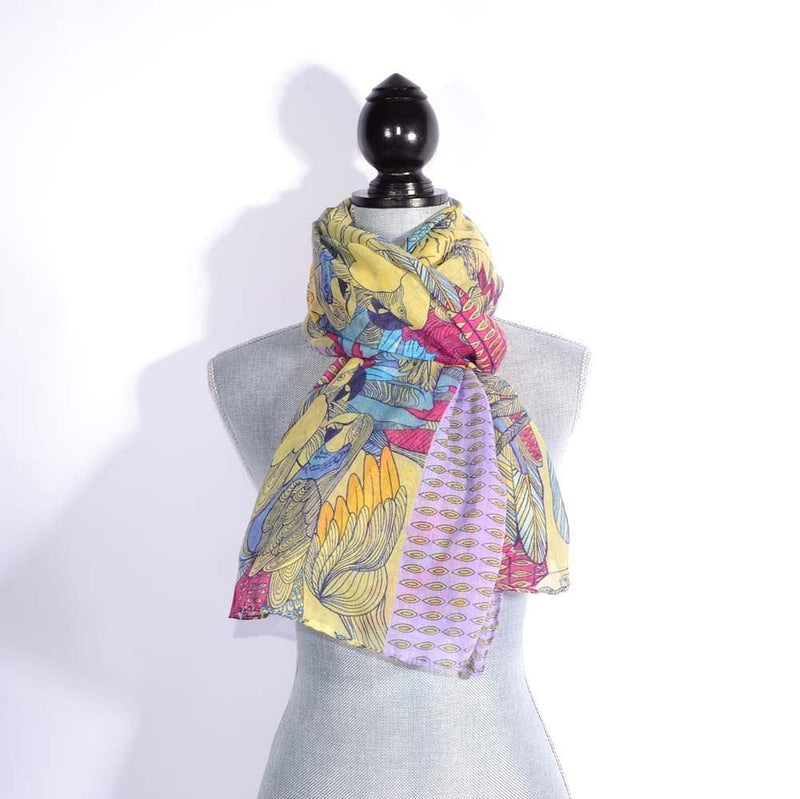 71 inch Yellow/Multi Parrot Paradise Scarf - Shelburne Country Store