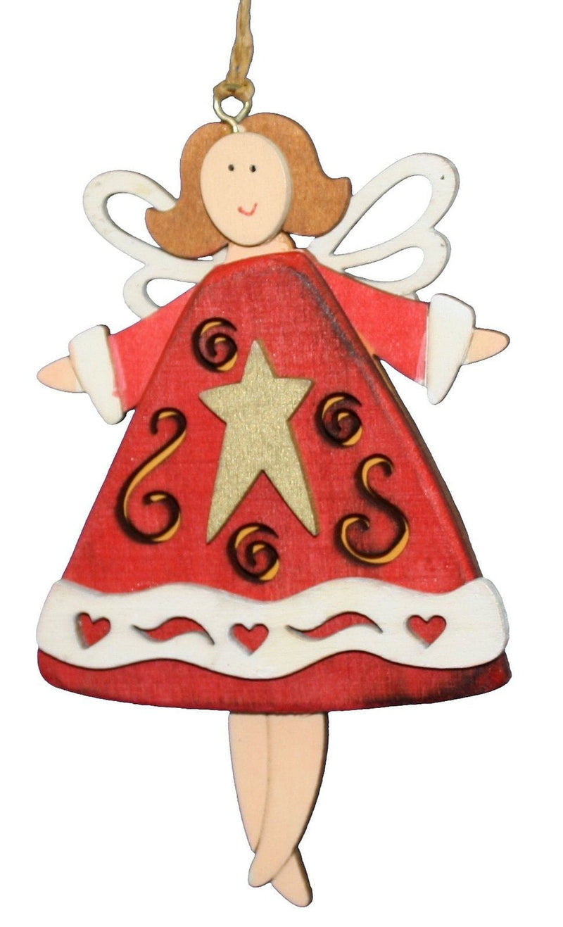Wood Rustic Angel Ornament - Star in Front - Shelburne Country Store