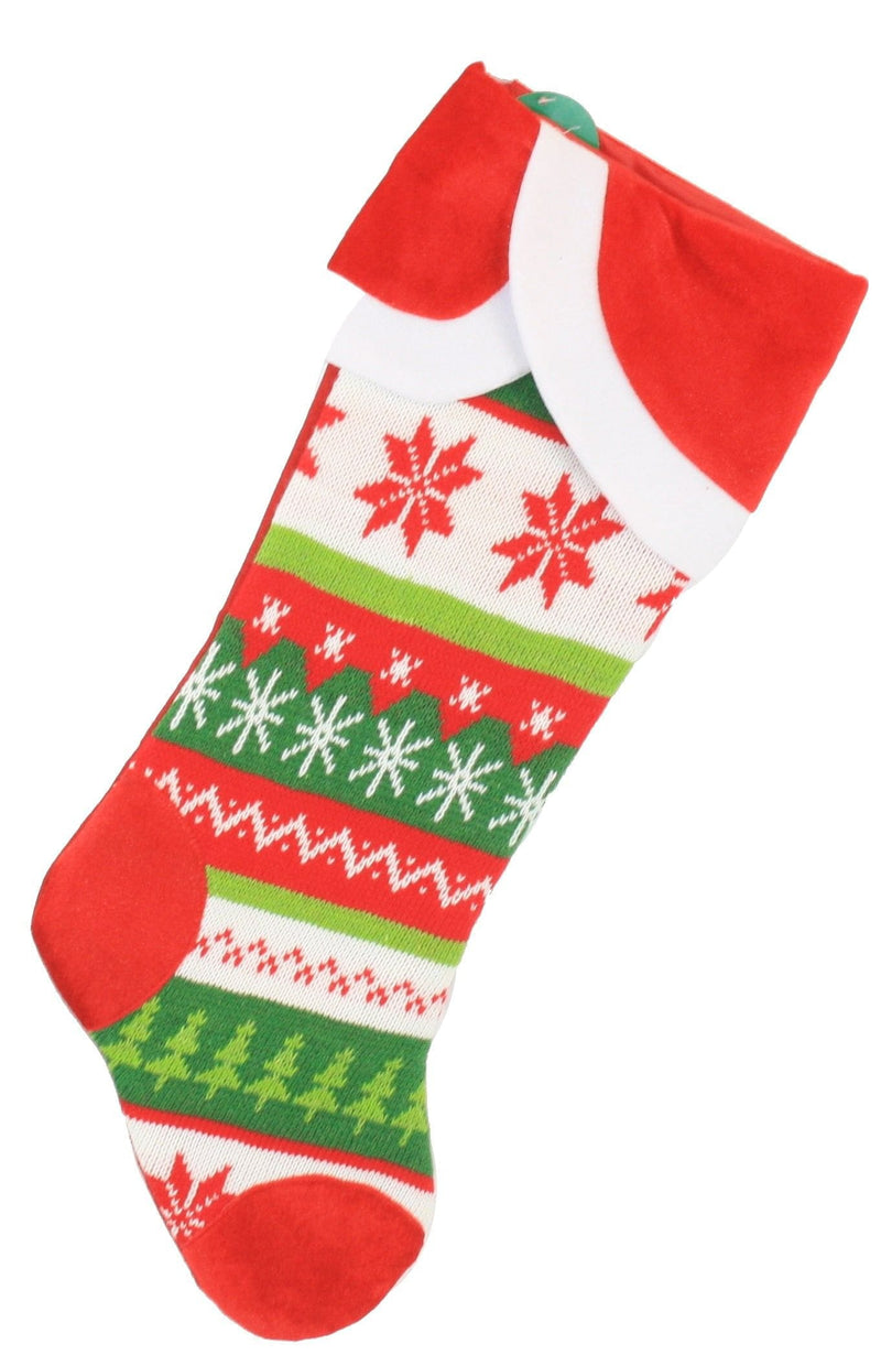 Red and White and Green Knit Snowflake Stocking - - Shelburne Country Store