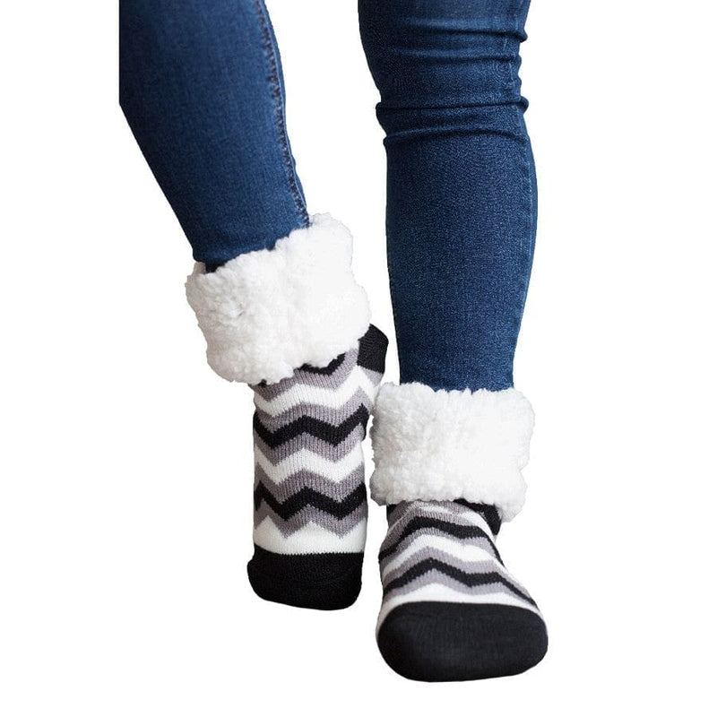 Extra Fuzzy Slipper Socks - Chevrons - Black - Shelburne Country Store