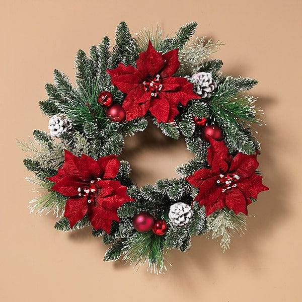 24 inch Snowy Poinsettia Wreath - Shelburne Country Store