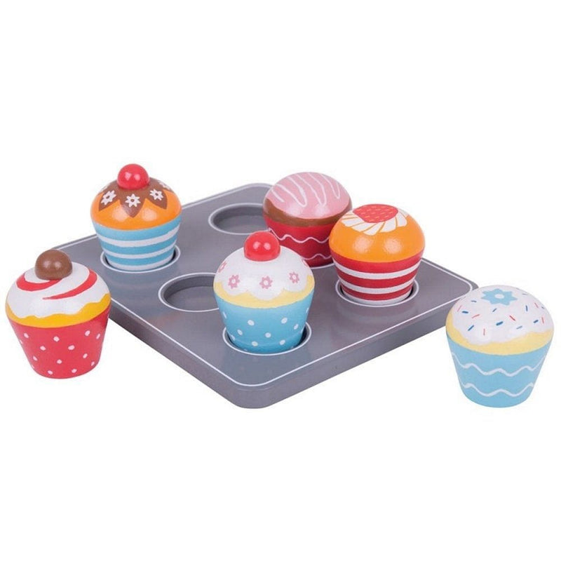 Bigjigs Toys Wooden Cupcakes And Wooden Muffin Tray - Play Food And Role Play For Kids - Shelburne Country Store