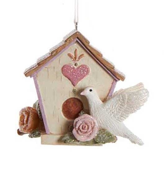 Flower Birdhouse With Dove Ornament - - The Country Christmas Loft