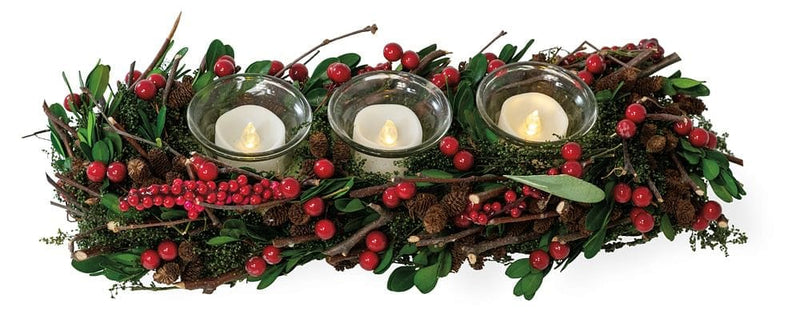 Red Berry Triple  Tealight Holder - Shelburne Country Store