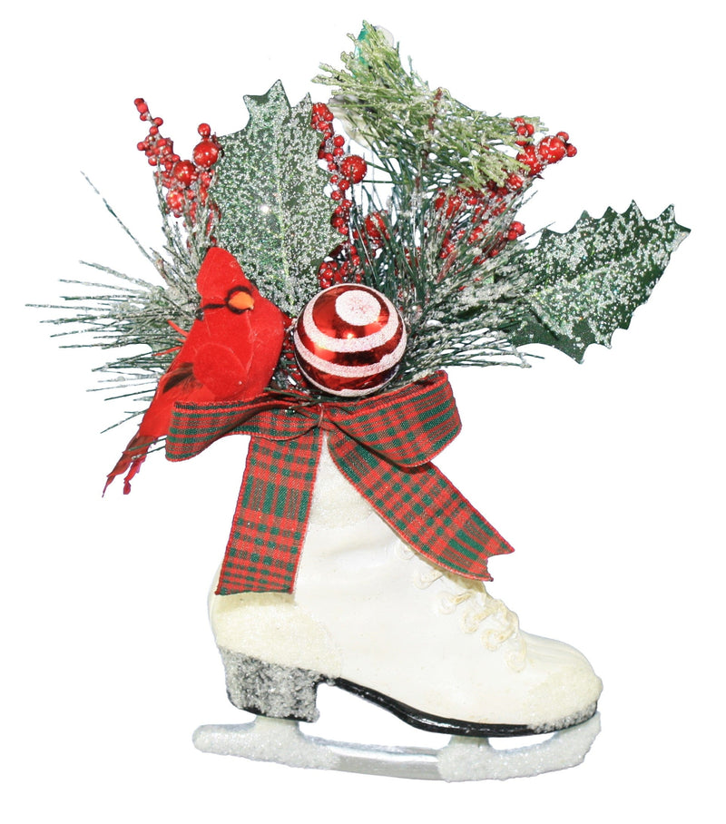 Ice Skate with Greens Ornament -  Red Bow - Shelburne Country Store
