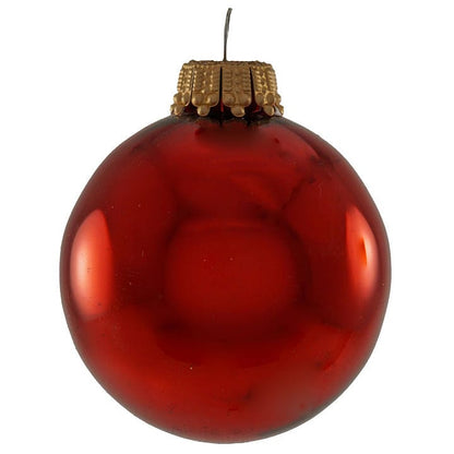 Christmas By Krebs 2" Glass Balls - Gold Caps - Christmas Red - 12 Pack - Shelburne Country Store