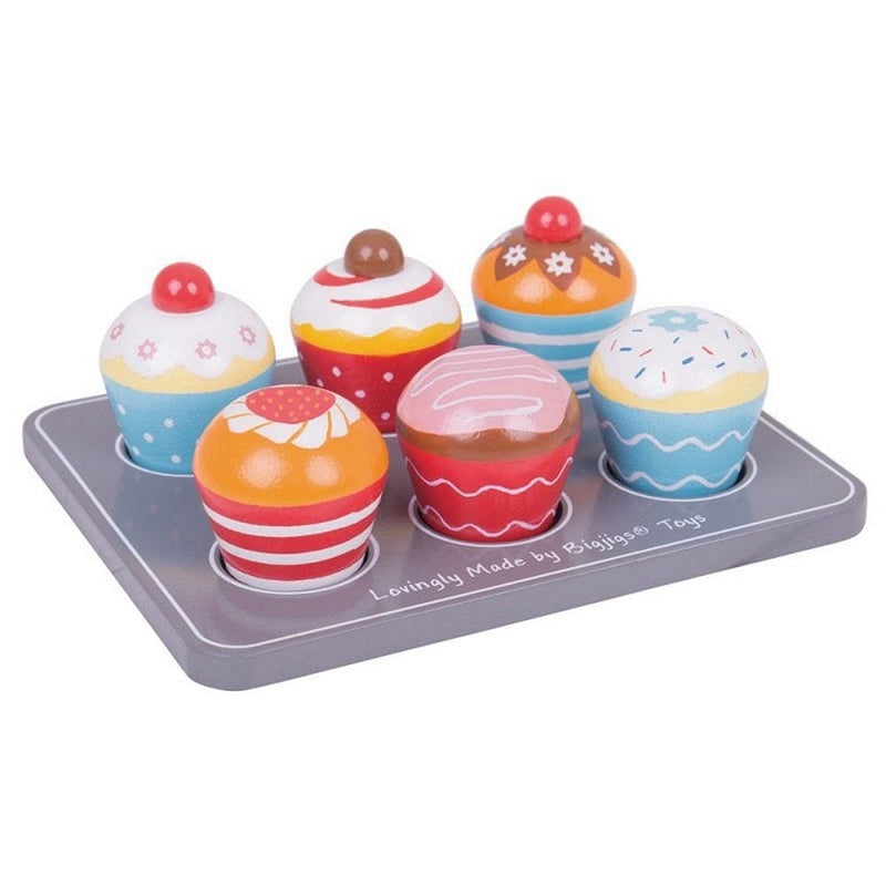 Bigjigs Toys Wooden Cupcakes And Wooden Muffin Tray - Play Food And Role Play For Kids - Shelburne Country Store