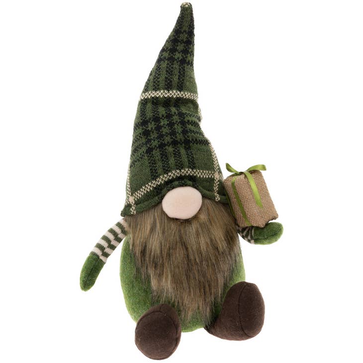 Juha Green Plaid Hat Christmas Gnome With Present - Shelburne Country Store