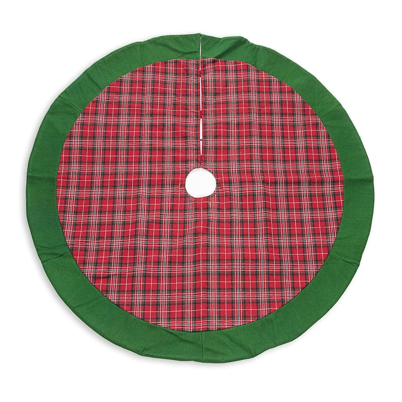 Red Plaid Christmas Tree Skirt with Green Trim - Shelburne Country Store